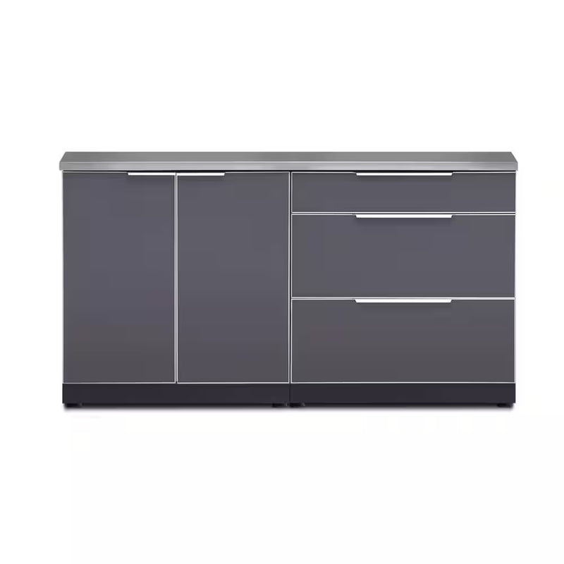 Aluminum Slate Gray 3-Piece 64 In. W X 36.5 In. H X 24 In. D 3-Piece Outdoor Kitchen Cabinet Set with Countertop
