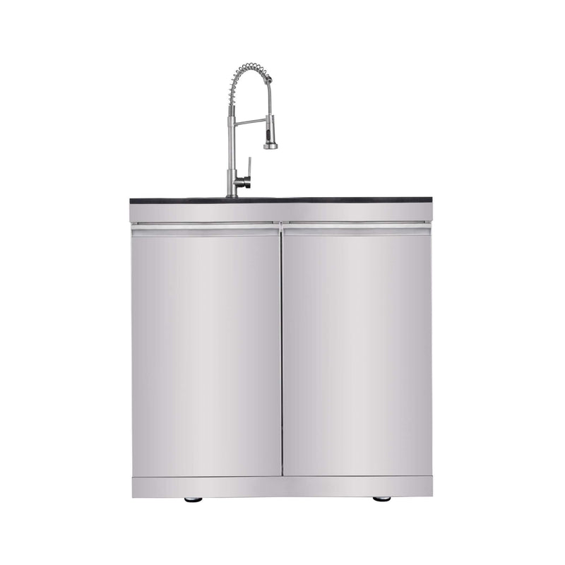 Castelle Flame Blaze 108-Inch 6-Burner 85K BTU Deluxe Stainless Steel Liquid Propane Outdoor Kitchen Grill Island With Wine Cooler, Rotisserie, Cabinets, And Granite Countertops