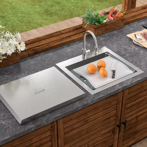 21 In. Outdoor Drop-In Topmount Kitchen Sink with Faucet and Dust Lid, 16 Gauge 304 Stainless Steel Single Bowl Bar Sink