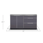 Aluminum Slate Gray 3-Piece 64 In. W X 36.5 In. H X 24 In. D 3-Piece Outdoor Kitchen Cabinet Set with Countertop
