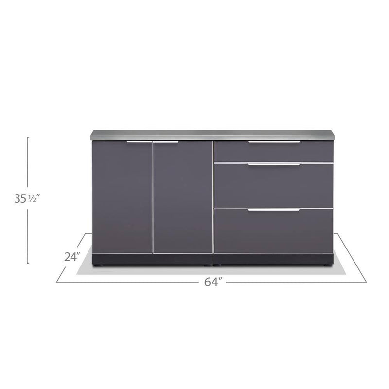 Aluminum Slate Gray 3-Piece 64 In. W X 36.5 In. H X 24 In. D 3-Piece Outdoor Kitchen Cabinet Set with Countertop