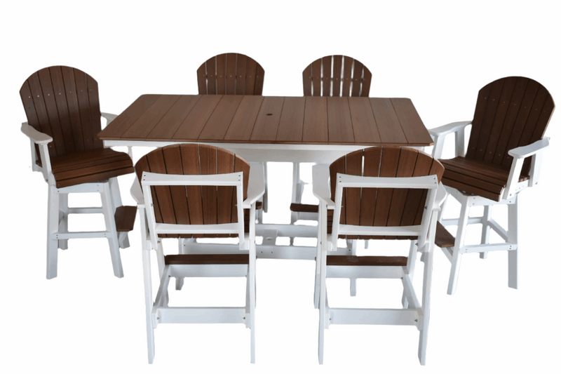 7-Piece 6' Rectangular Patio Table Set with 2 Swivel Adirondack Chairs & 4 Adirondack Chairs