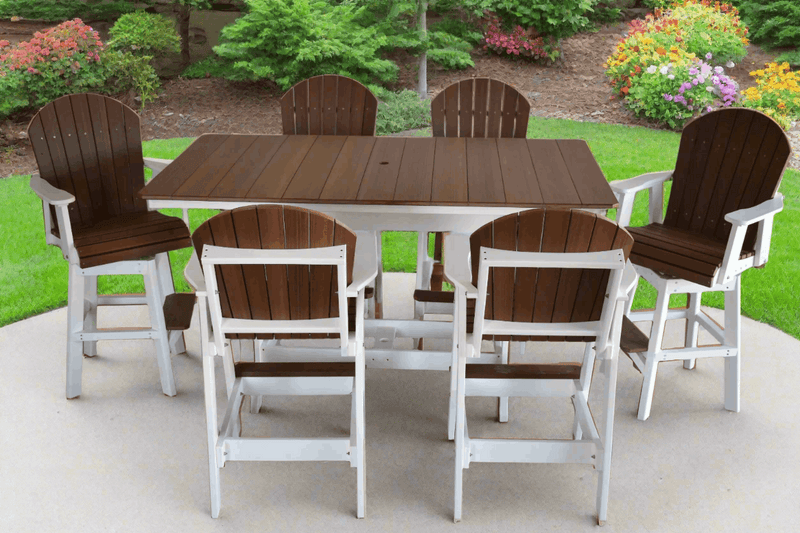 7-Piece 6' Rectangular Patio Table Set with 2 Swivel Adirondack Chairs & 4 Adirondack Chairs