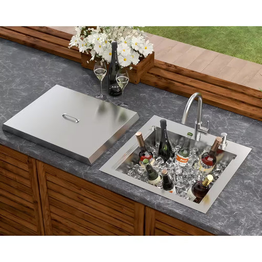 21 In. Outdoor Drop-In Topmount Kitchen Sink with Faucet and Dust Lid, 16 Gauge 304 Stainless Steel Single Bowl Bar Sink