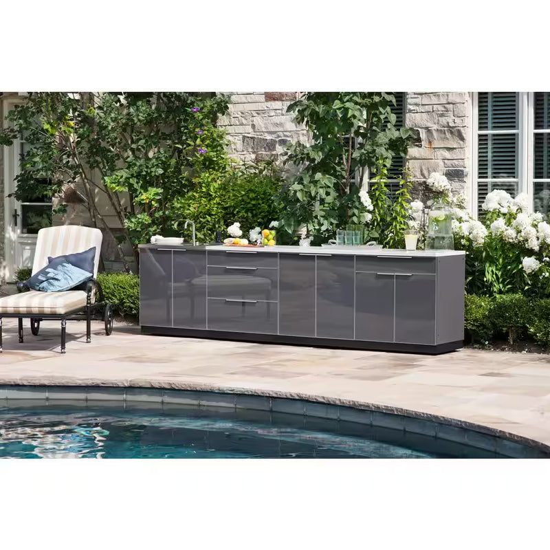 Aluminum Slate Gray 3-Piece 64 In. W X 36.5 In. H X 24 In. D 3-Piece Outdoor Kitchen Cabinet Set with Countertop