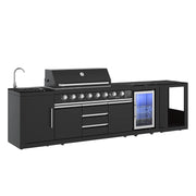 Akoah 4-Piece Modular Outdoor Kitchen Island Set with 8-Burner Grill, Fridge & Wheels