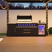 Akoah 4-Piece Modular Outdoor Kitchen Island Set with 8-Burner Grill, Fridge & Wheels