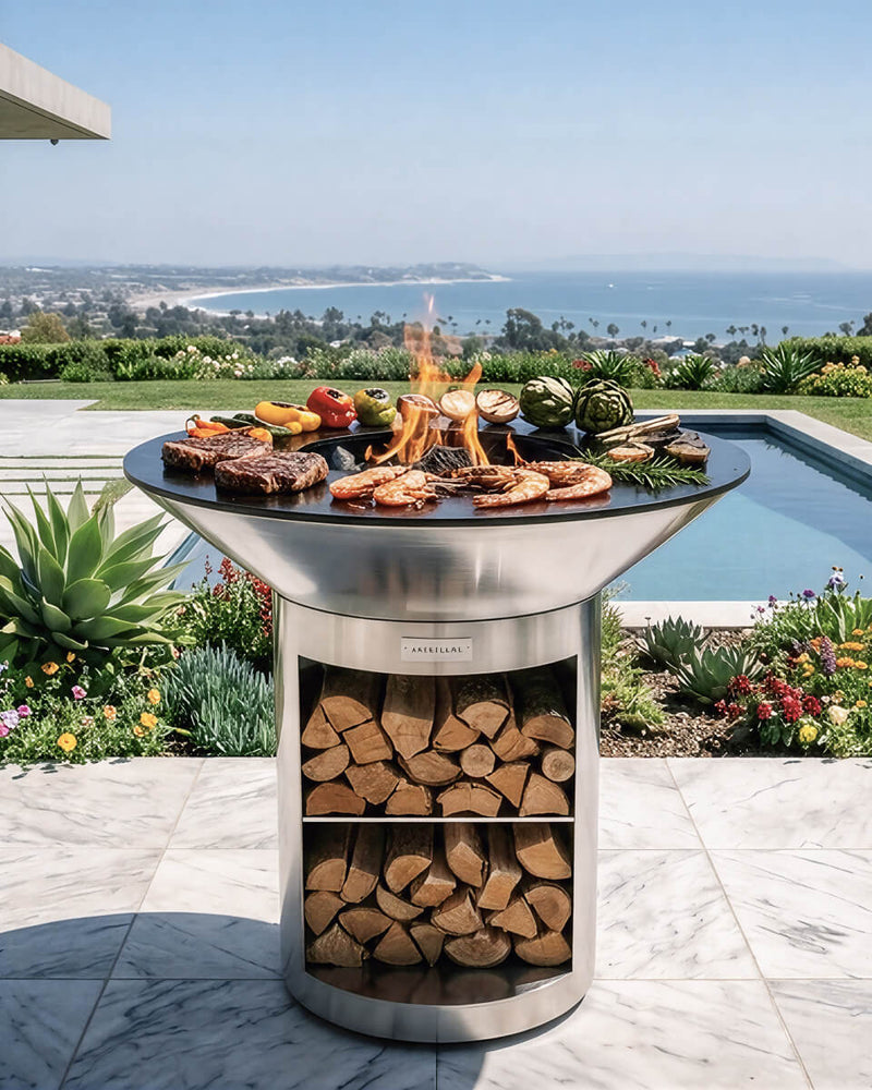 Arteflame 40" Platinum Series Stainless Fire Bowl Flat-Top Grill with Storage Base