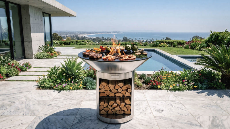Arteflame 40" Platinum Series Stainless Fire Bowl Flat-Top Grill with Storage Base