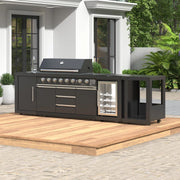 Akoah 4-Piece Modular Outdoor Kitchen Island Set with 8-Burner Grill, Fridge & Wheels
