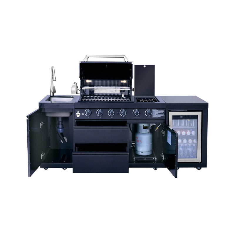 Castelle Flame Monarch 4-Burner 72000 BTU Liquid Propane Grill Island With Fridge And Sink